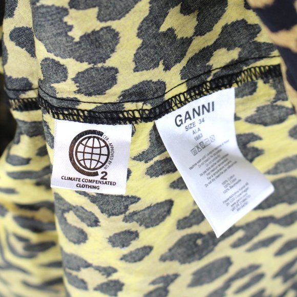 Ganni Leopard Print Cotton Wrap Dress 34 High Low Ruffle Hem Puffy Sleeve Small - Picture 9 of 9